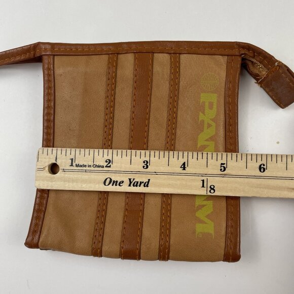 Vintage PAN AM Airlines Amenity Kit Toiletry Travel Bag Zip Brown Leather Pouch - Picture 6 of 7